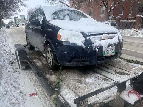 SMASH Cars | Scrapped Chevrolet Aveo on Tow Trailer for Junk Car Removal